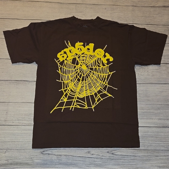Sp5der Men's OG Web T-Shirt Brown/Yellow Size L NWOT - Picture 1 of 7